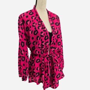 Pink black animal print robe